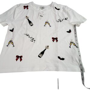 J. Crew White Holiday Graphic T-Shirt With Champagne & Festive Prints  Size S